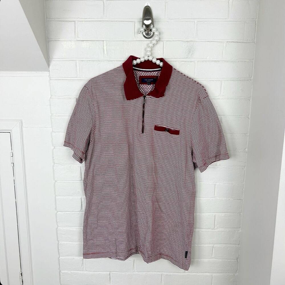 Ted Baker London Men’s Red Striped Casual Polo Shirt Size